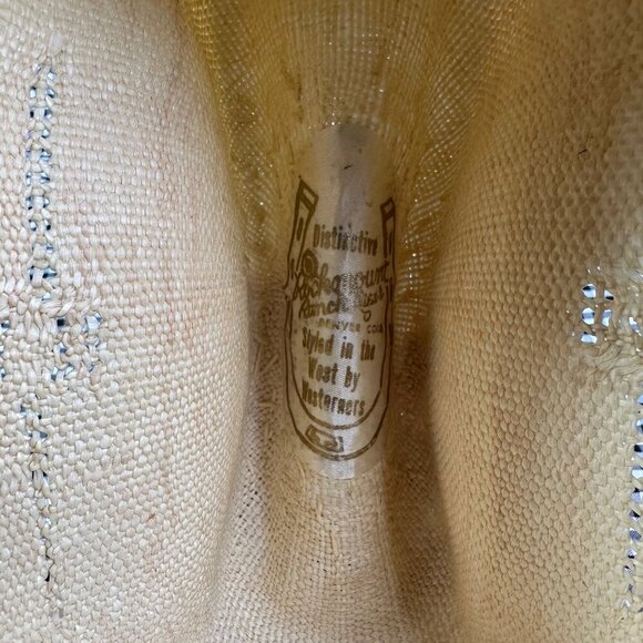 Rockymount Ranch Wear Vintage Straw Western Cowboy Hat Feather Strap Size 7 1/8 - Picture 2 of 5